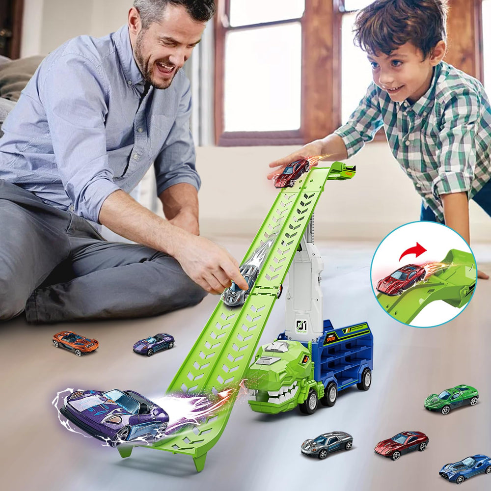 ShyLizard dinosaur carrier truck comes gift-ready in a decorative box.