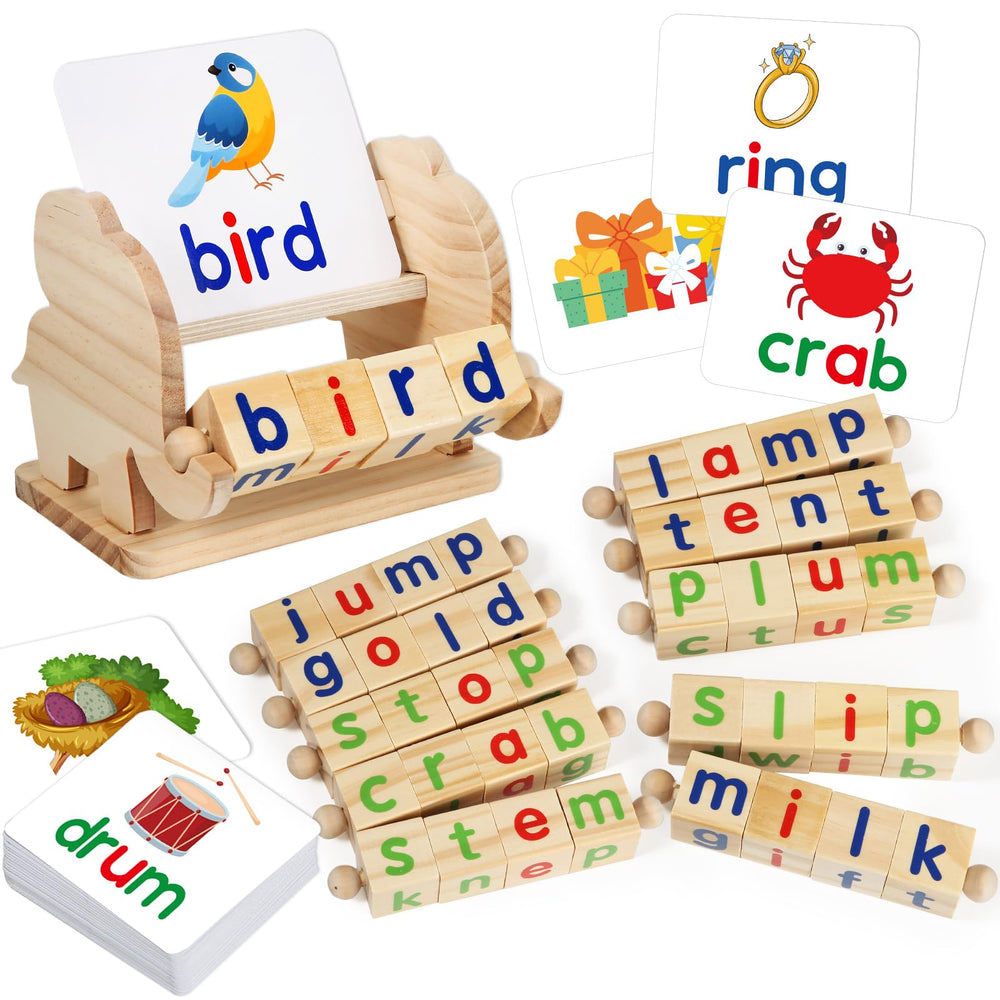 ShyLizard elephant-tray with reading blocks for engaging early literacy play.