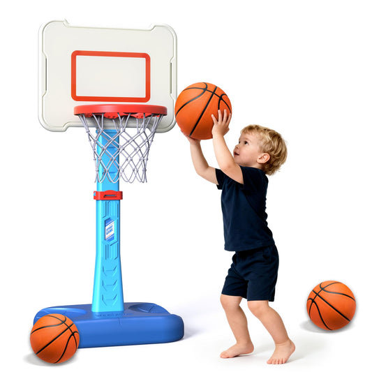 ShyLizard toddler hoop with adjustable height for growing kids, indoors or outdoors, supporting motor skills.