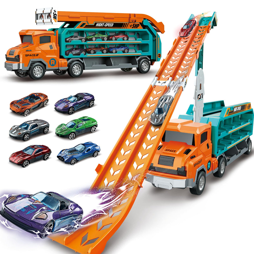 ShyLizard foldable-track setup with toddler car carrier for easy setup and play