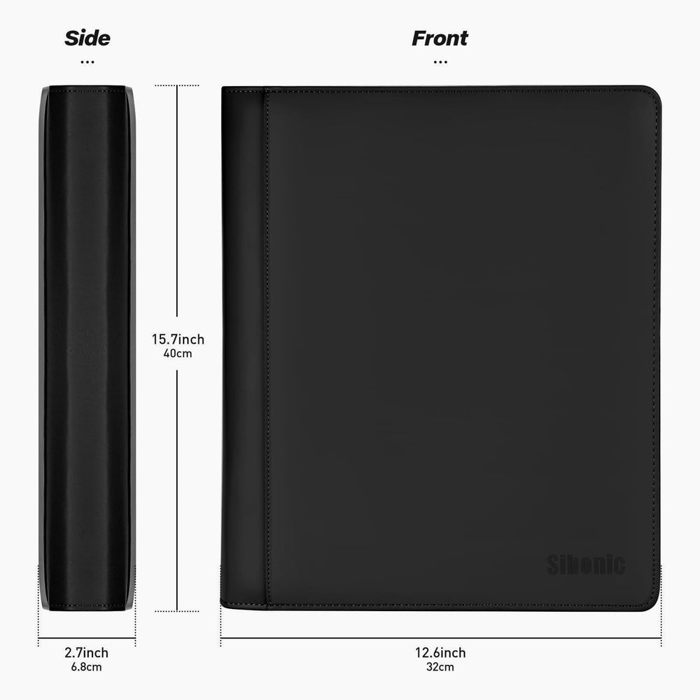 Sibonic binder with side-loading sleeves protects cards without compression.