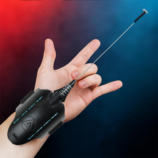 SICNAOPW light-up black spider web shooter packshot with a pulsating glow for immersive play.