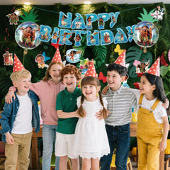 Signreen cartoon medium foil balloons add extra sparkle to the display.