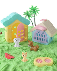Sikmcle moldable sensory sand enables imaginative dog and cat play.