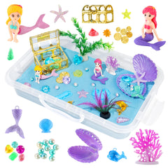 Sikmcle ocean sensory bin with blue sand and lid for imaginative play.