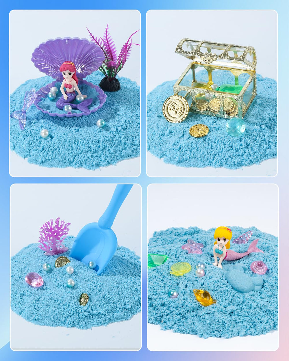 Sikmcle seashells and starfish gems in the kit supporting creative play.