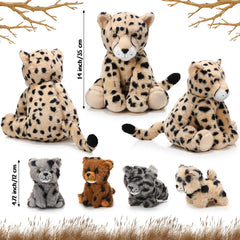 Silipull cheetah cubs, four 4.7-inch companions, perfect for tiny hands and pretend stories.