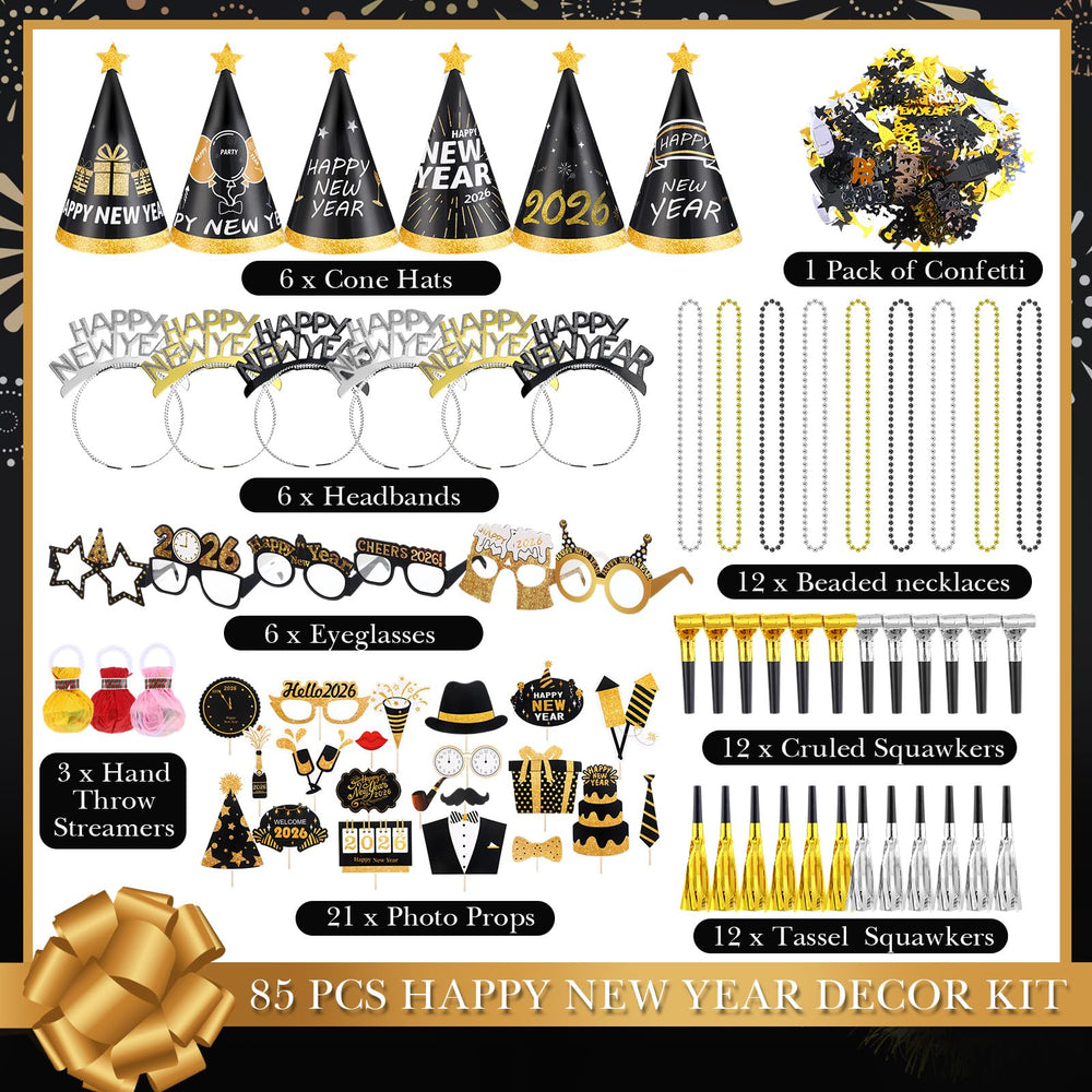 Silipull New Year cone hats create a playful party look for guests.