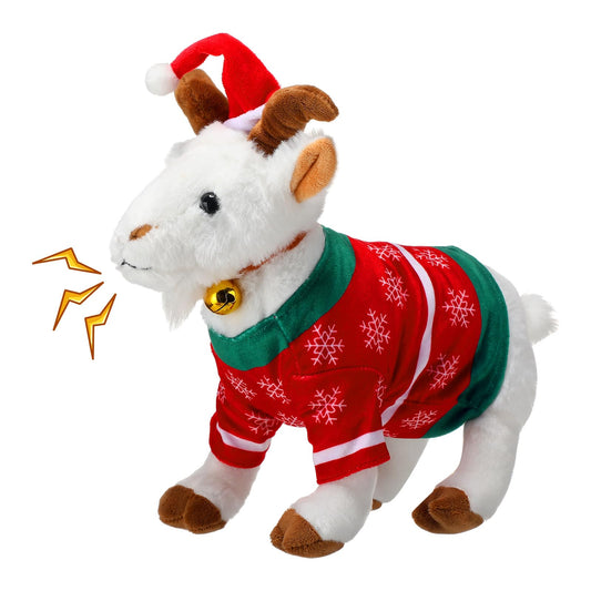 Simgoing Christmas Screaming Goat plush front view with Santa hat for festive decor