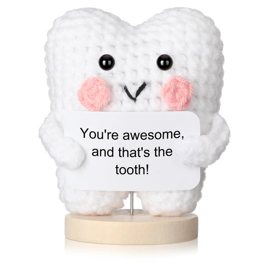 Simgoing tooth doll crochet design perfect for dental hygienist desk decor