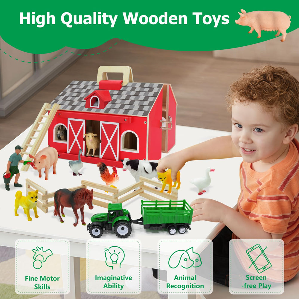 SIMPLIPLAY barn and trailer with animals supports imaginative play on the go.