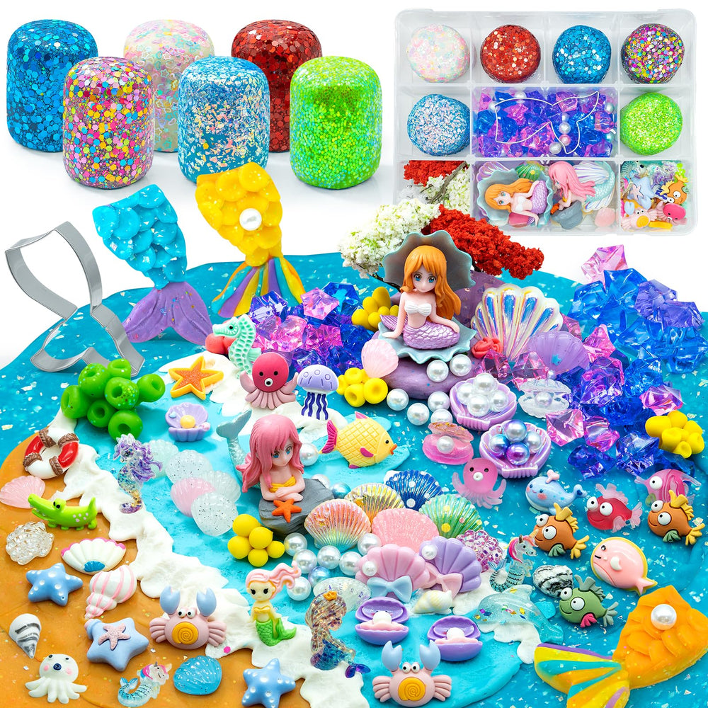 SIMPLIPLAY Mermaid sensory kit dough jars for creative play and tactile exploration.