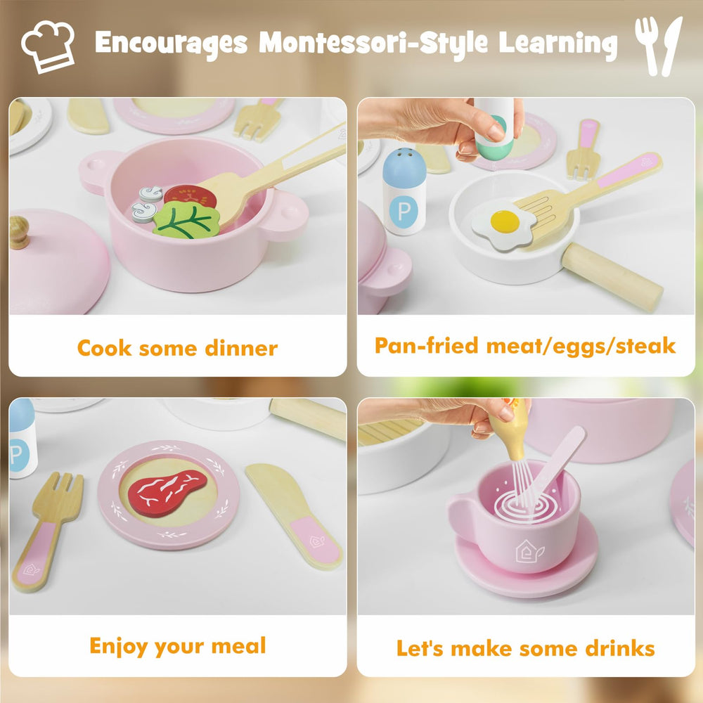 SIMPLIPLAY wooden condiment bottles with bright accents for pretend seasoning.