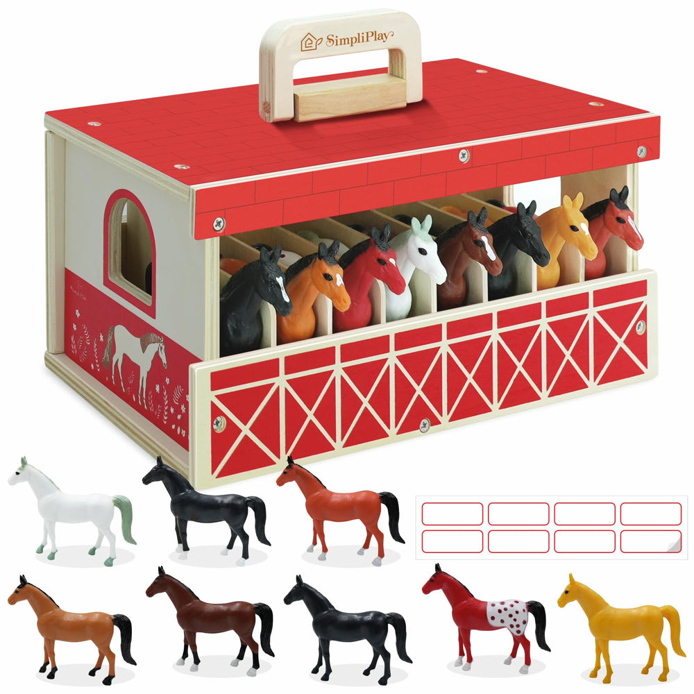 SIMPLIPLAY wooden horse stable offering durable play and imaginative scenes