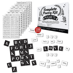 Simply Magic 1138-piece magnets kit on fridge with creative writing words