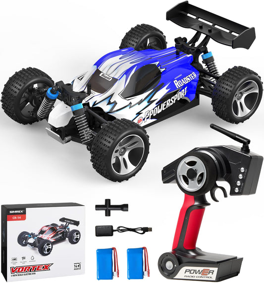 SIMREX 1:18 scale 4WD RC car blue front view for outdoor racing and speed play