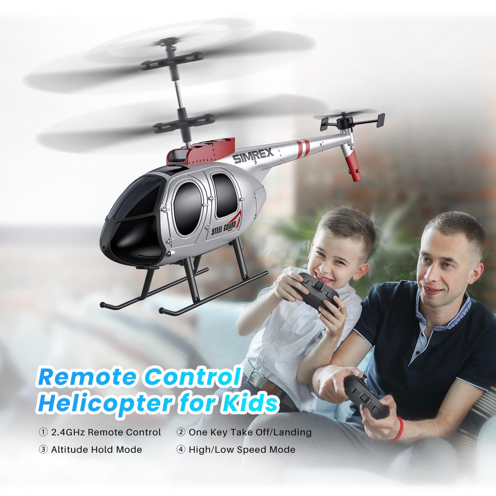 SIMREX RC Helicopter with altitude-hold for steady hovering indoors.
