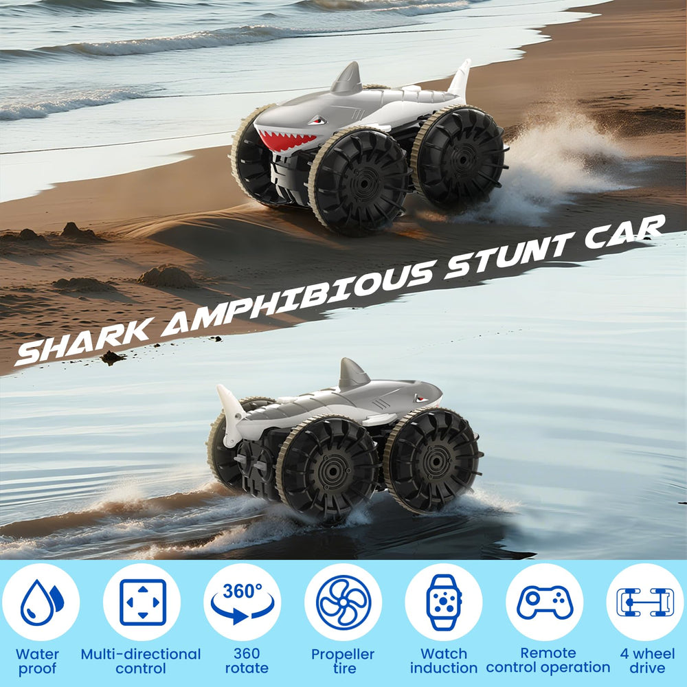 SIMREX Shark amphibious RC car on water surface demonstrating amphibious capability.