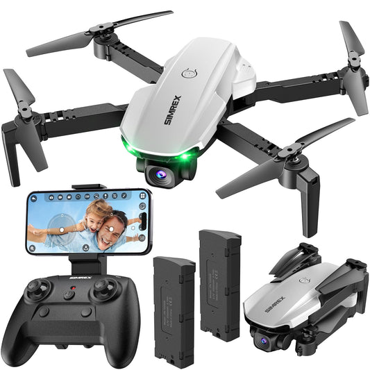 SIMREX X800 folded drone held for travel-friendly filming.