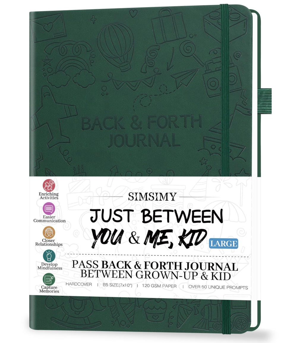 SIMSIMY Just Between You and Me Kid Journal cover in dark green inspires cozy bonding moments.
