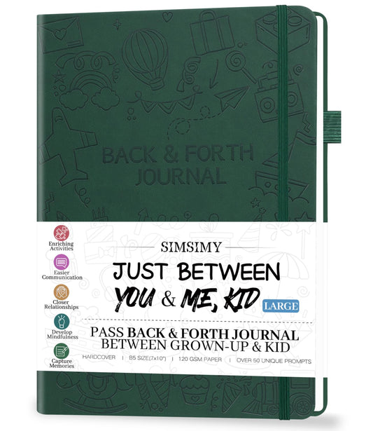 SIMSIMY Just Between You and Me Kid Journal cover in dark green inspires cozy bonding moments.