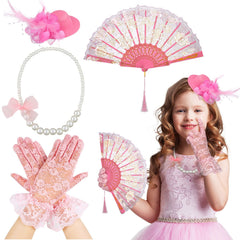 Sintege girls tea party hat close-up on head with feather accents, ideal for dress-up play