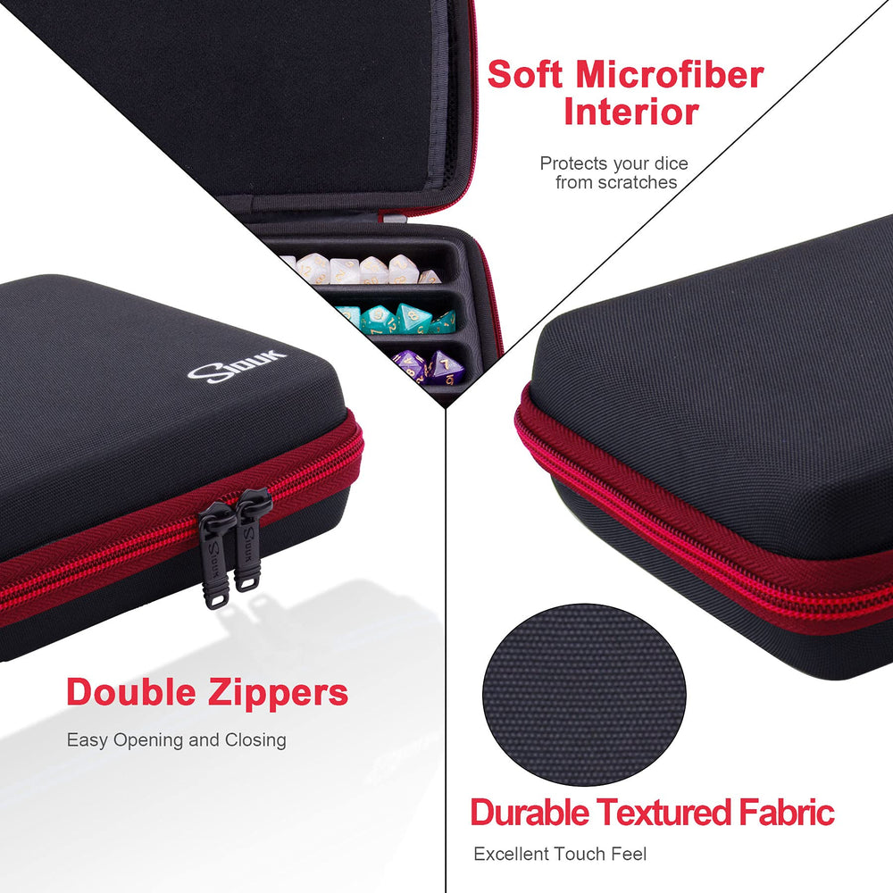 SIQUK Dice Storage Case character sheet pocket keeps maps and sheets within reach.