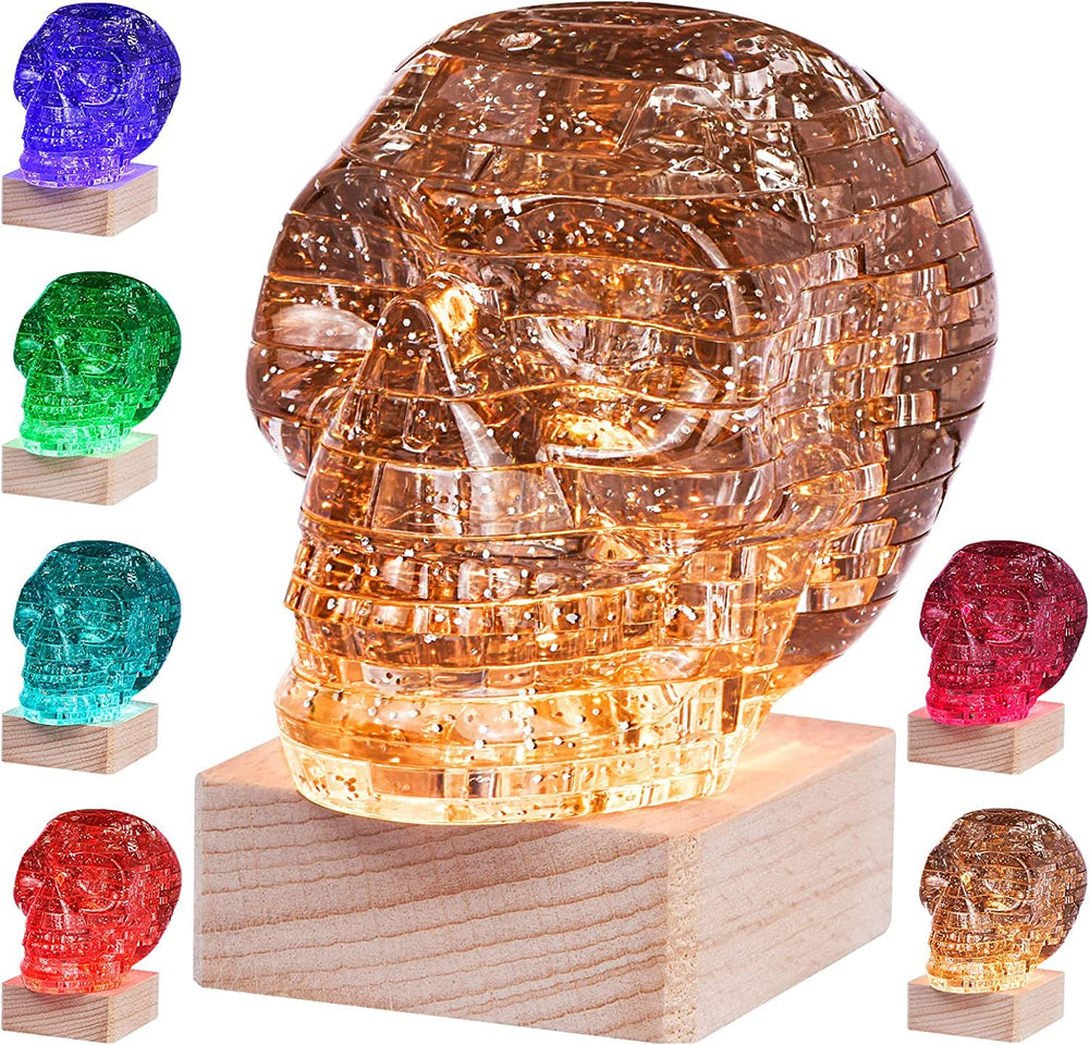 SIRPERICE 3D skull crystal puzzle on LED base lights up desk decor.