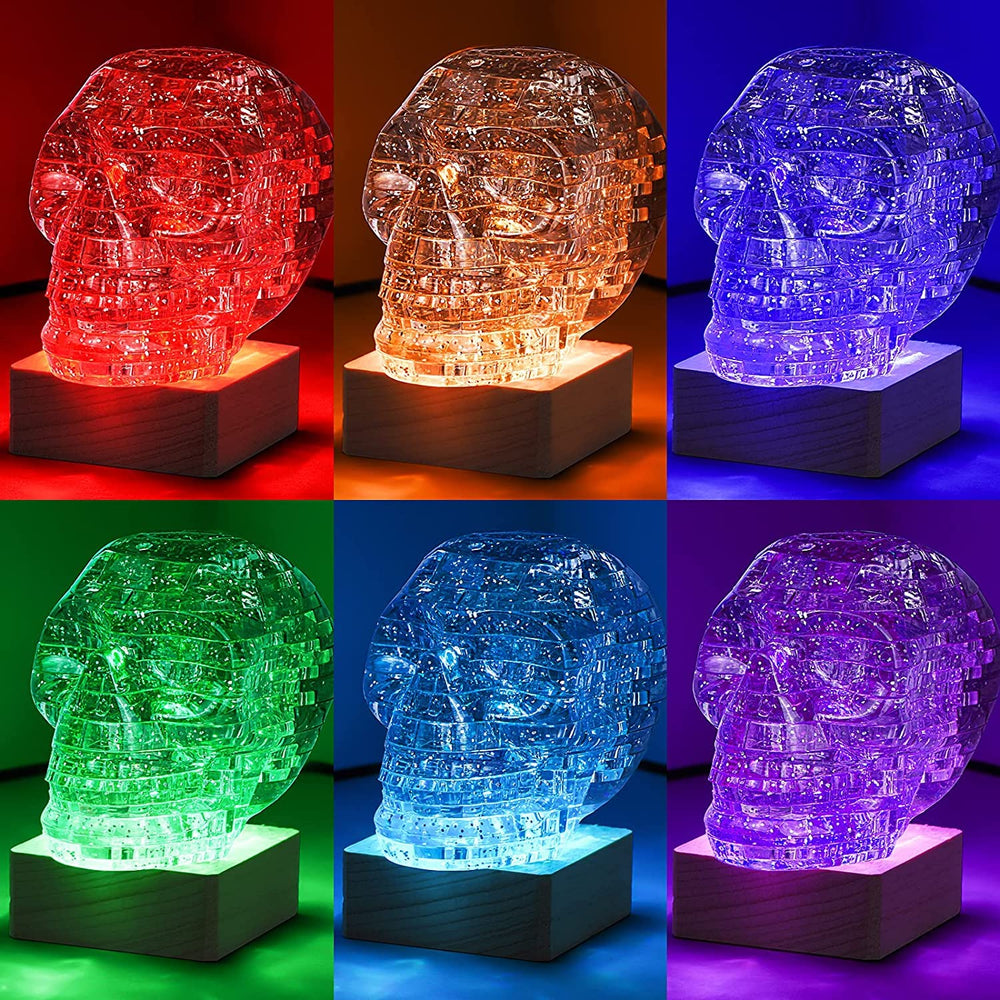 SIRPERICE 3D skull puzzle glowing with color-changing LEDs for ambience.