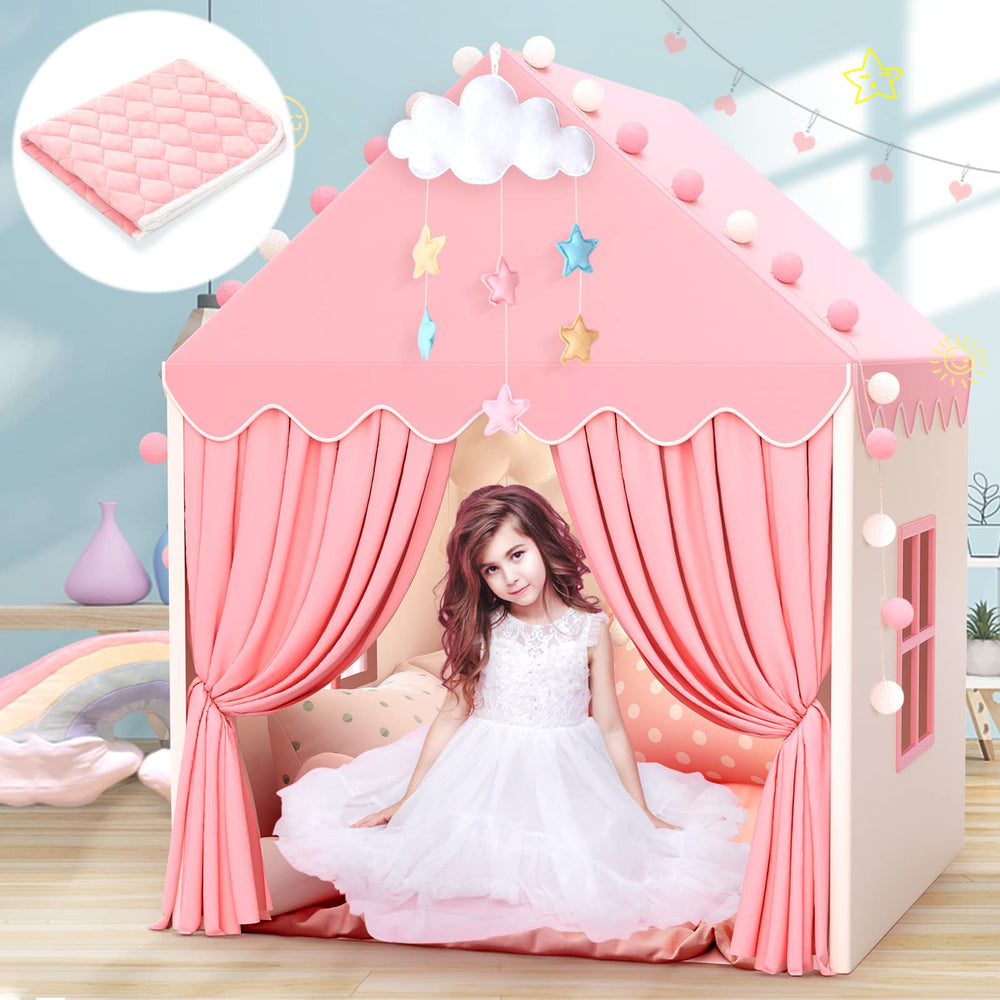 SISTICKER Kids Play Tent with Mat; princess castle open front for imaginative pretend play.