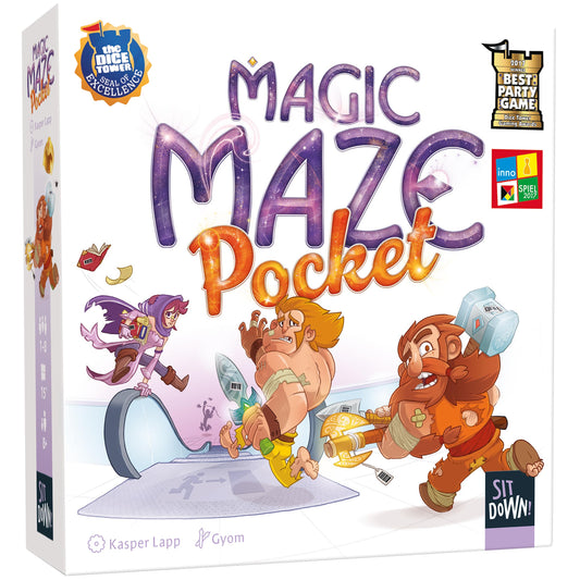 Sit Down! Magic Maze Pocket box front, compact travel-ready packaging for on-the-go play.