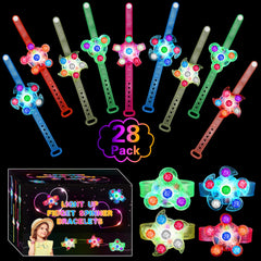 Siwarm 28-pack LED light-up fidget spinner bracelets glow for nighttime parties.