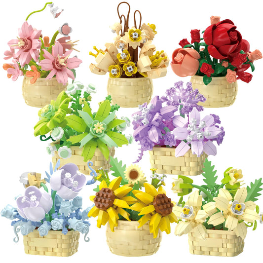 SJIADA flower blocks rose: charming mini plant for shelves and desks