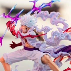SkateIN Luffy Gear 5 figure close-up showing vivid textures and color.