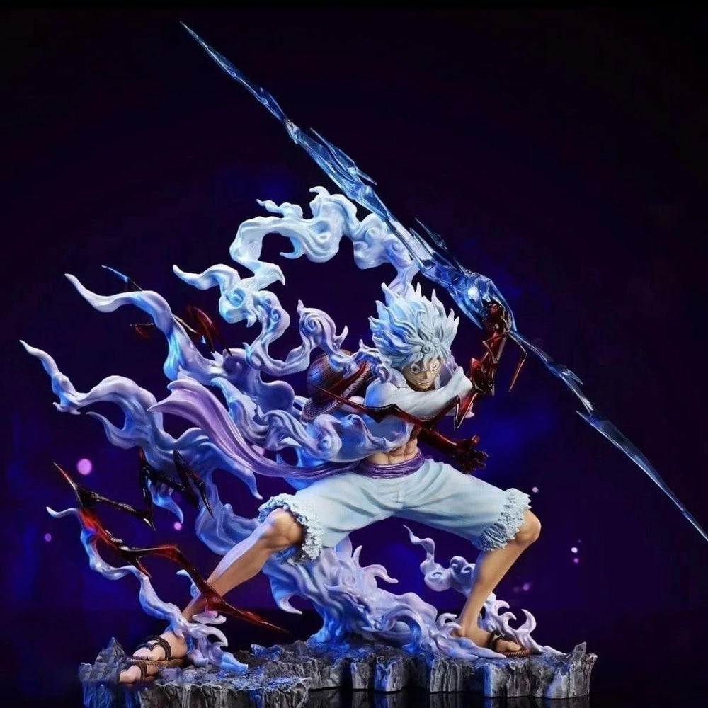 SkateIN Luffy Gear 5 figure packaging and display setup.