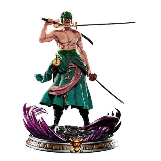 SkateIN Zoro action figure in three-swords pose for vibrant anime display.