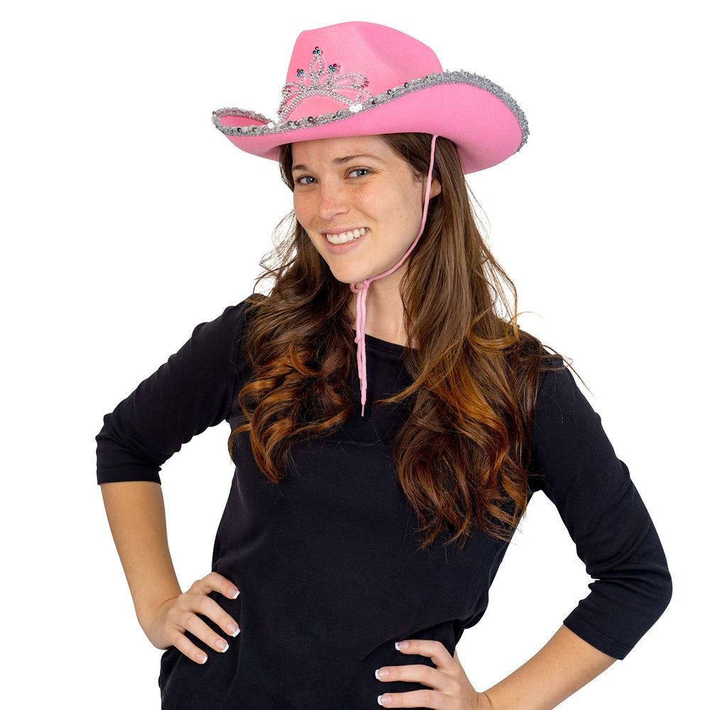 Skeleteen pink cowgirl party hat, adds sparkle to birthdays and pretend western fun.