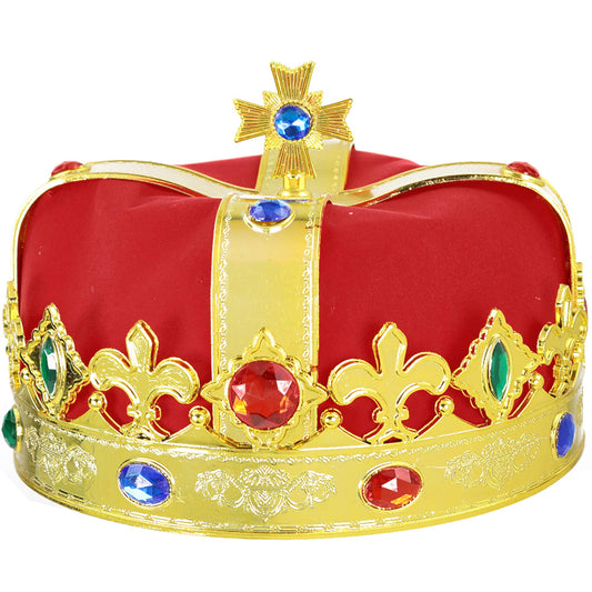 Skeleteen Regal Gold King Crown front view, ideal for party costumes and regal photo moments.