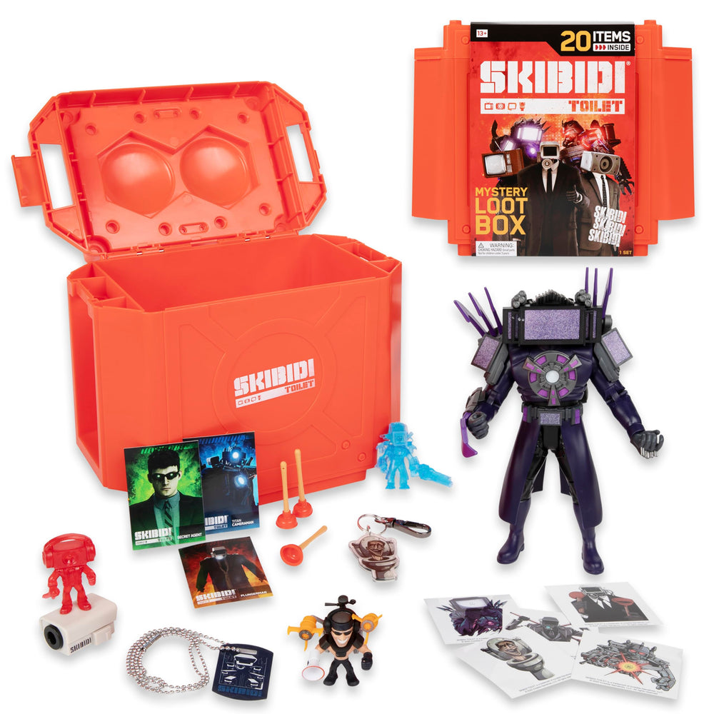 Skibidi Toilet Giant Mystery Loot Box cover art showcasing 20 surprises for collectors and fans.