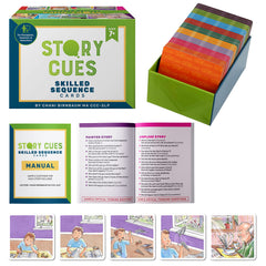SkillEase Story Cues sequencing cards in a colorful set for vocabulary and sequencing practice.