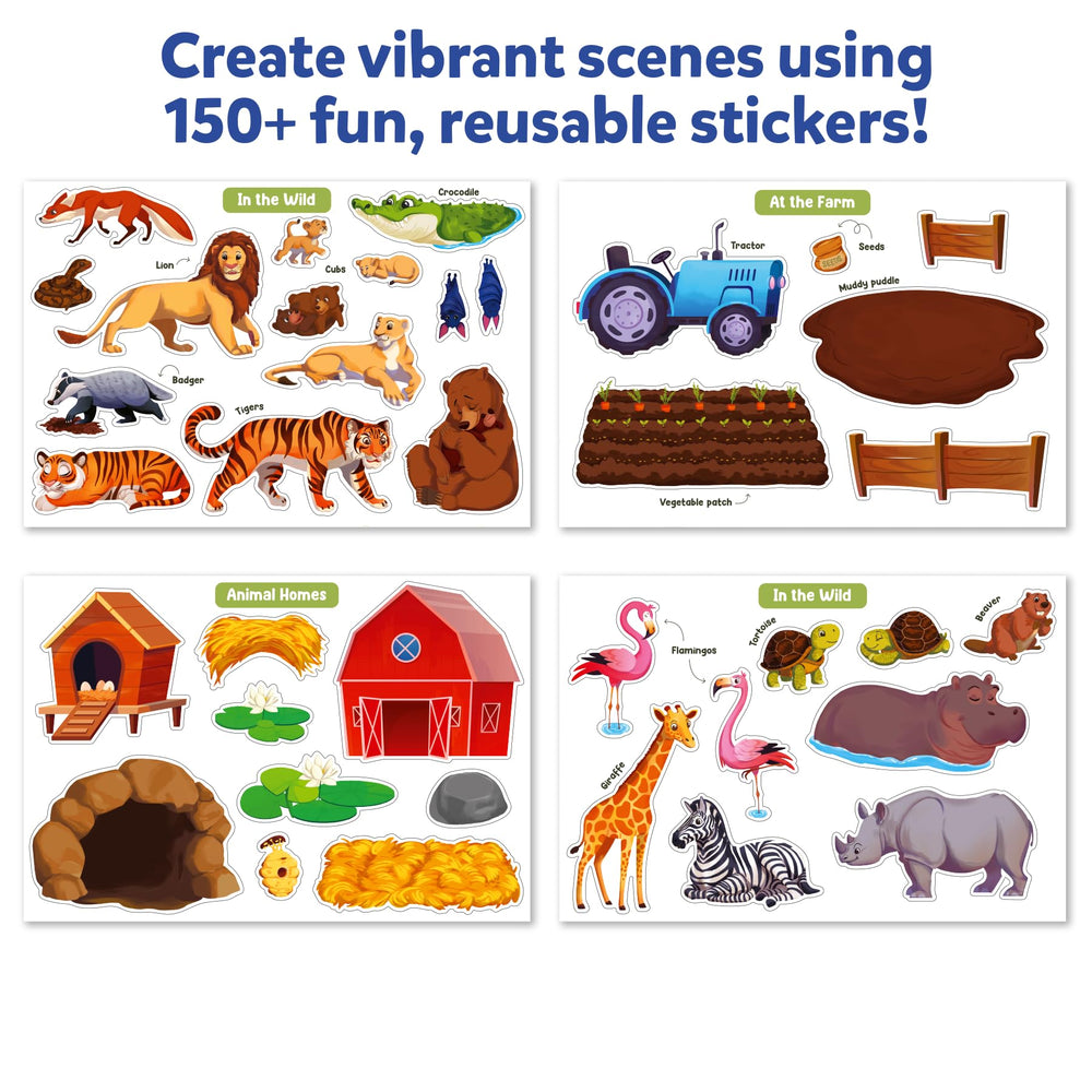 Child places stickers to bring scenes to life in a hands-on activity.