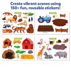 Child places stickers to bring scenes to life in a hands-on activity.