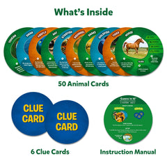 Skillmatics animal clue cards illustrate hints to drive strategic play during family games