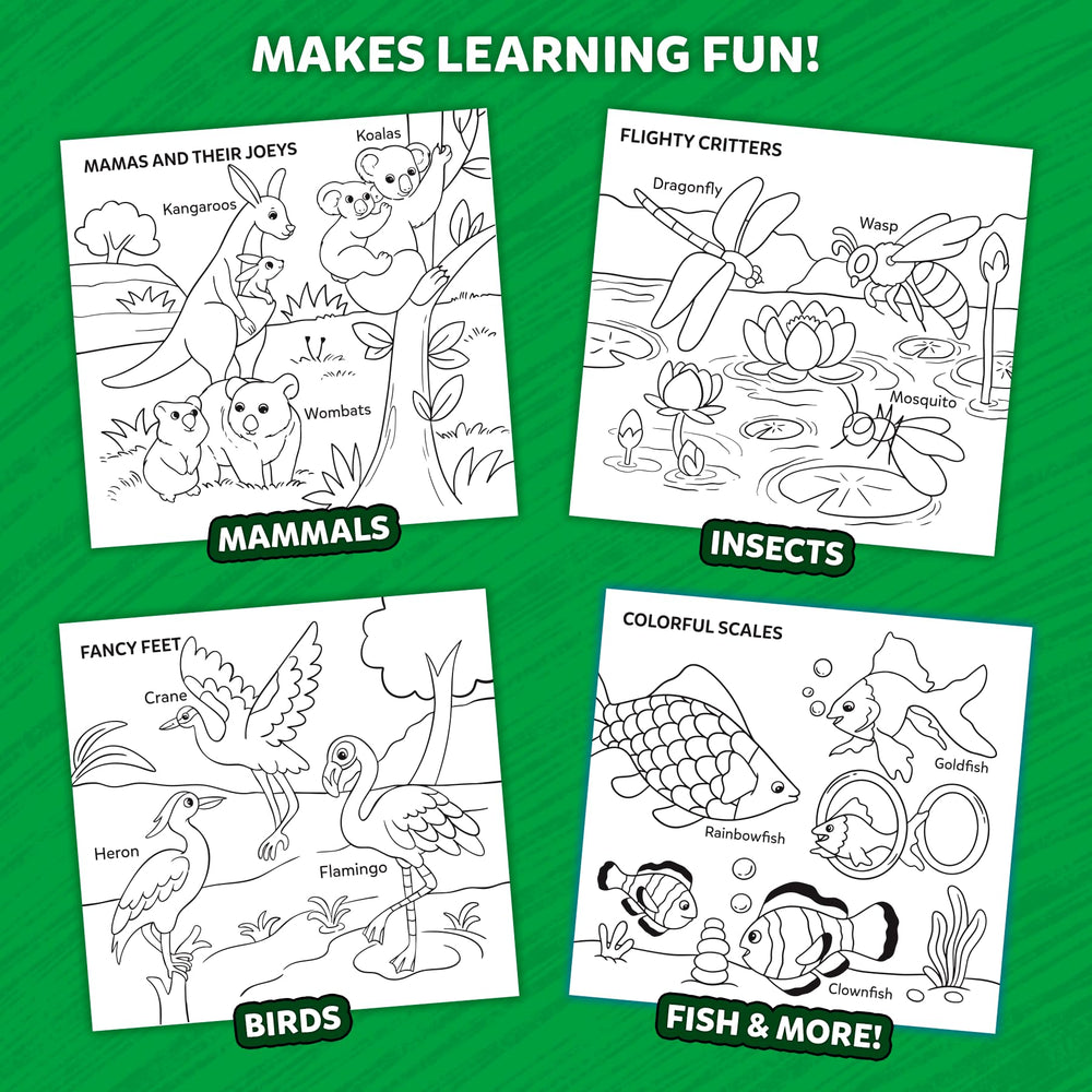 Skillmatics coloring book shows diverse animal illustrations for learning