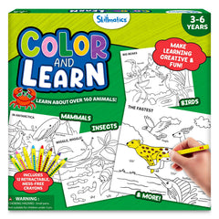 Skillmatics coloring book cover with animal illustrations and bright colors