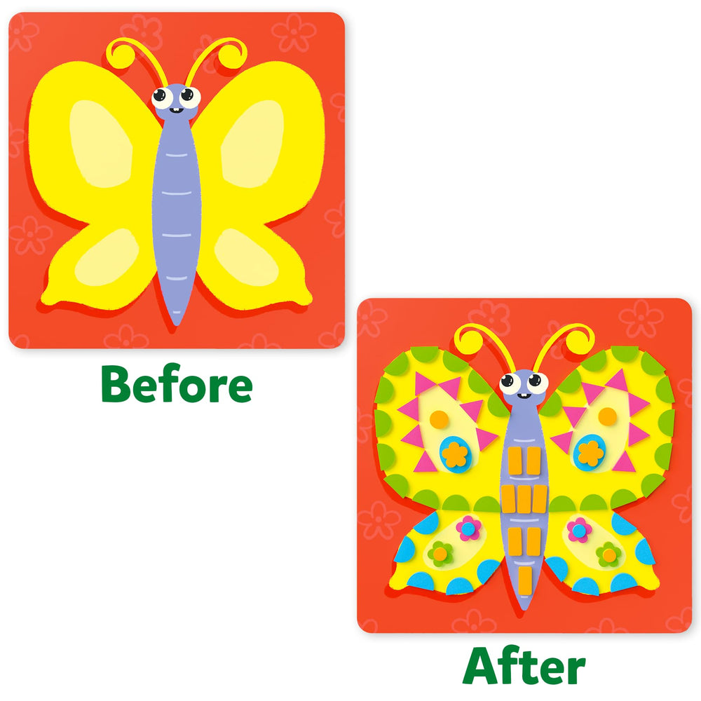 A child decorating with foam stickers during independent, quiet play