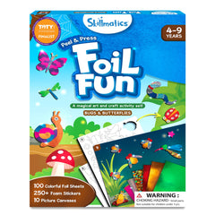 Skillmatics Foil Fun Bugs and Butterflies kit showcases vibrant bug designs for mess-free art.