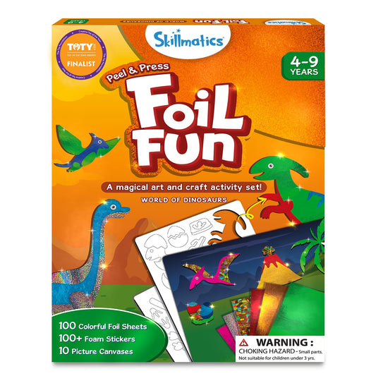 Skillmatics Foil Fun Dinosaurs packaging invites mess-free creative play