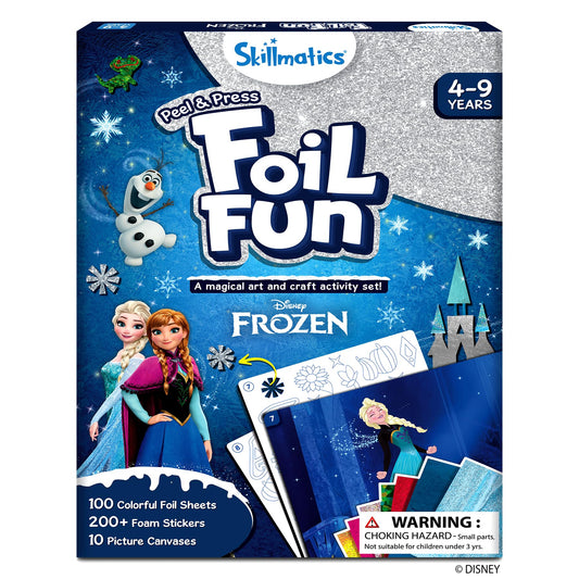 Skillmatics Foil Fun Disney Frozen kit with stickers and foil sheets for mess-free crafting joy.