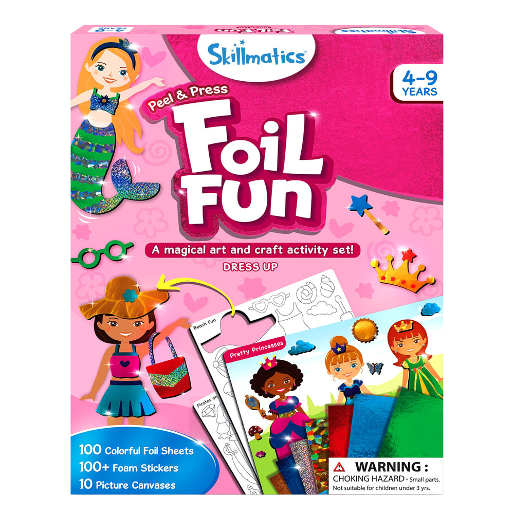 Skillmatics Foil Fun dress-up stickers enhance imaginative play with sparkly foil accents.